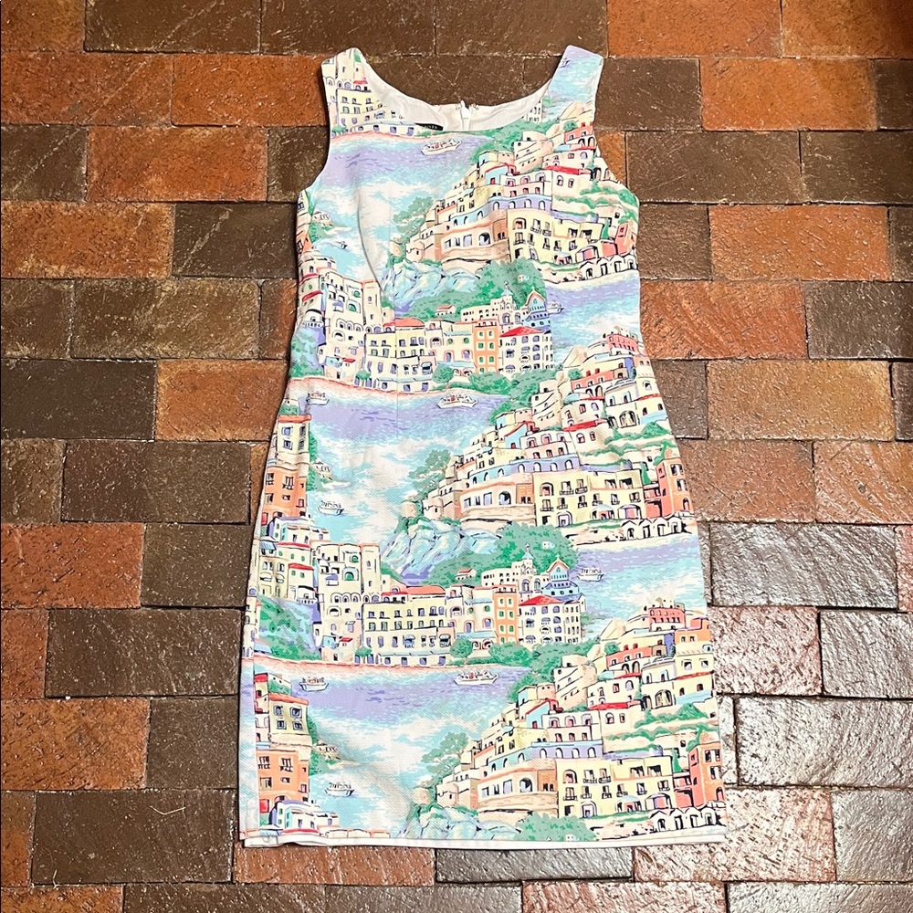 Talbots dress 2P sleeveless pastel Italy Riviera print great Travel item